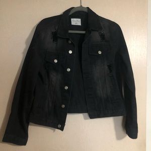 Love Tree Distressed Black Denim Jacket Cropped